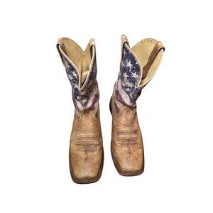 Ariat Men's Flag Print Western Cowboy Boots In Distressed Tan Leather Size 11.5D